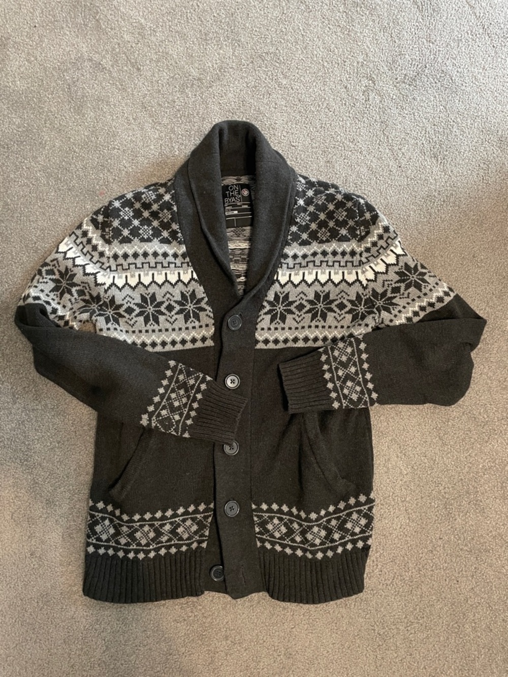 on the byas Black Shawl Collar Fair Isle Cardigan